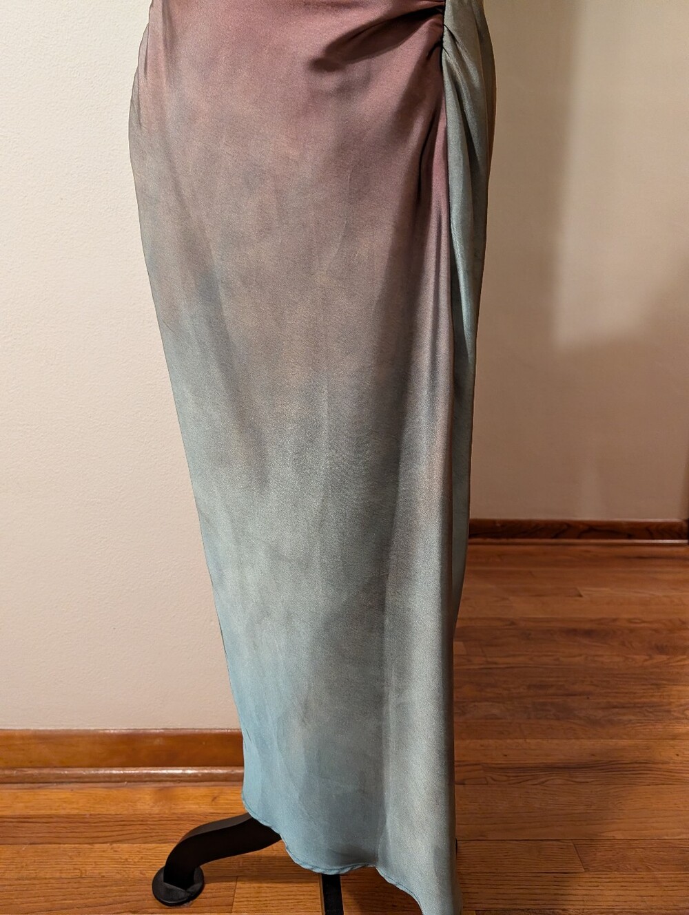 Zara Satin Effect Purple Sea Green Ombre Cowl Neck Midi Dress - Picture 3 of 11